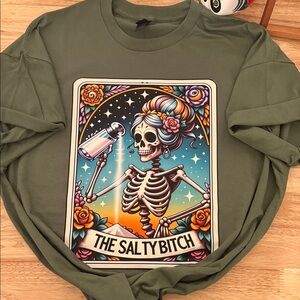 Gildan Tarot Card Graphic Skeleton T-Shirt in Olive Green